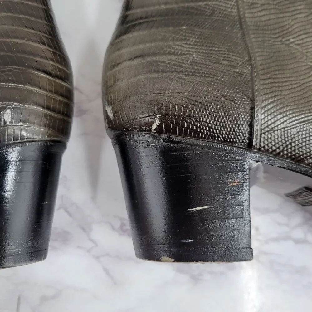 Andrew Geller Vintage Gray Lizard Embossed Heeled Rubber Rain Boots